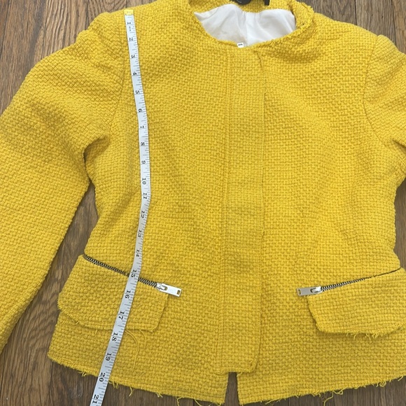 ZARA Academia Clueless Yellow Tweed Cotton Linen Zip Up Cropped Blazer large (M) - Picture 5 of 12